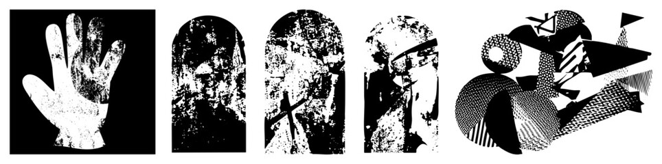 Handprint and abstract figures in high contrast vector art