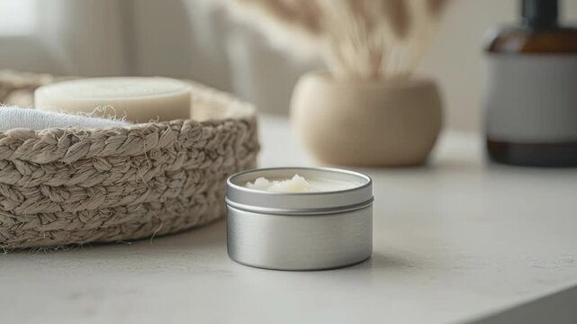 Natural skincare products in minimalist setting on tabletop  