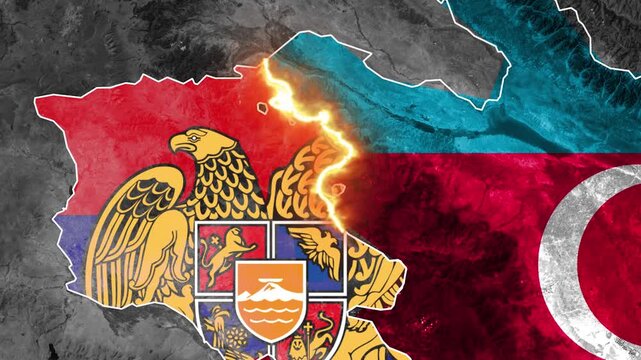 Azerbaijan and Armenia A Visual Representation of Flags Over Regional Map