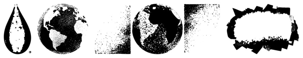 Abstract geometric shapes and globe in black and white