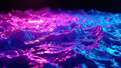 Abstract landscape of glowing purple and blue waves in motion