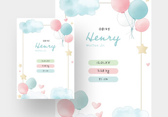 Watercolor Style Birth Card Layout