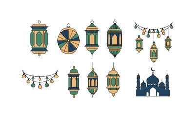 Fototapeta premium Lanterns set bundle ramadan with decoration design vector illustration