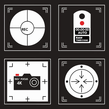 Camera viewfinder displays showing recording focus and timecode information