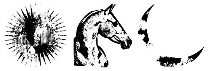 horse head moon sunburst vector