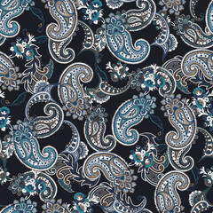  traditional paisley pattern on navy background.