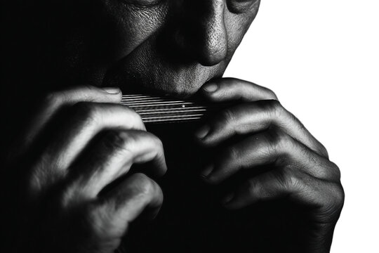 Playing harmonica expressive sound art isolated on transparent background