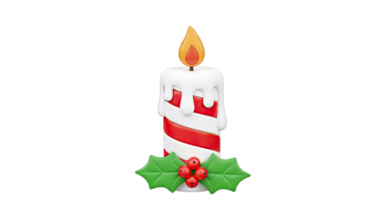 Christmas Candle with Holly and Berries