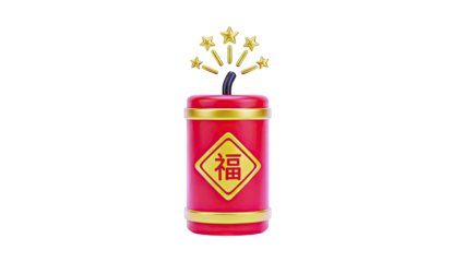 Chinese Firecracker with Fortune Symbol and Stars