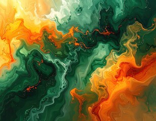 Abstract swirl of gold, green, and orange paint