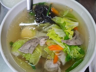 Savory Asian Clear Broth with Cabbage Liver and Meatballs