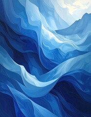 Abstract painting; swirling blue and white hues