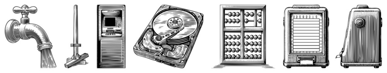 retro tech and tools vector set