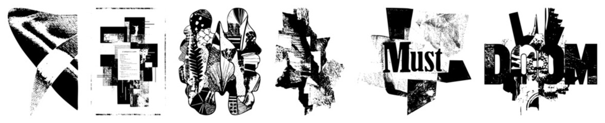 Fototapeta premium Abstract geometric and typographic compositions in black and white