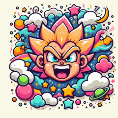 Cartoon illustration of a person making a fierce face