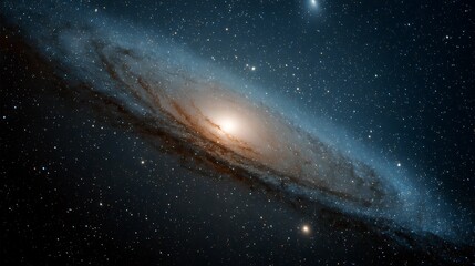 Fototapeta premium A stunning cosmic spectacle, spiral galaxy glows with stellar intensity against a backdrop of dark space