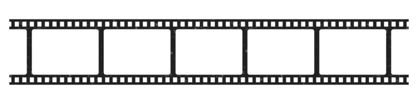Set of old Film strip reel icon. Cinema or movie roll with frames. Video or movie filmstrip overlay, cinema or photograph camera long film strip with transparent screen