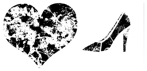 Fototapeta premium Heart and high heel shoe distressed black and white vector