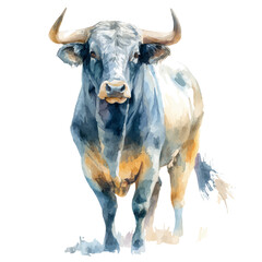 Bull, watercolor clipart vector, isolated on a white background.