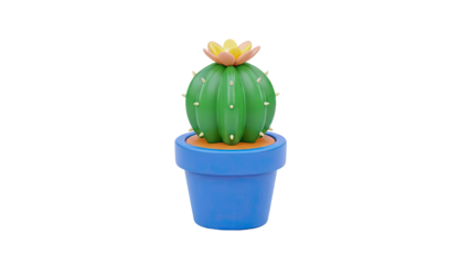 Cartoon Cactus in Blue Pot with Yellow Flower