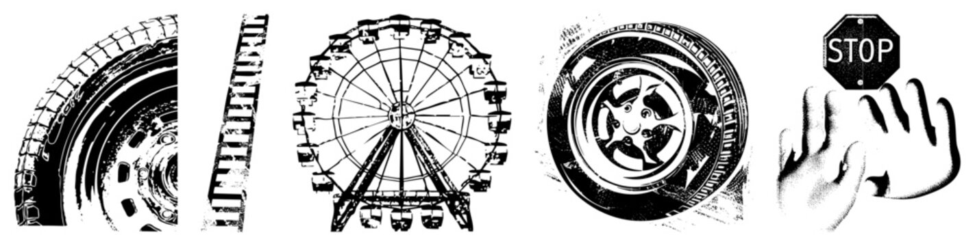 tire ladder ferris wheel wheel stop sign vector