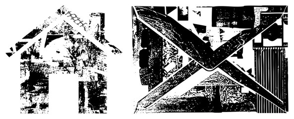 house and symbols abstract black and white vector