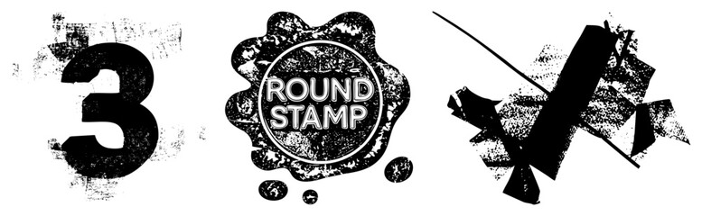 number three round stamp abstract ink splatter