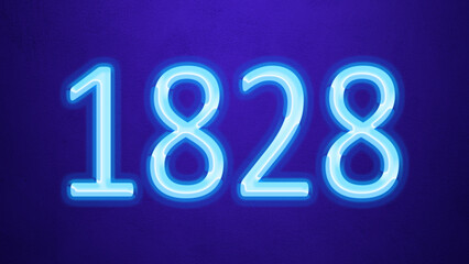Glowing blue number design of 1828 on blue background.