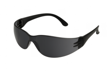 Black safety glasses providing eye protection on transparent background