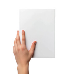 Obraz premium Hand Holding Blank White Book graphic isolated on a transparent background