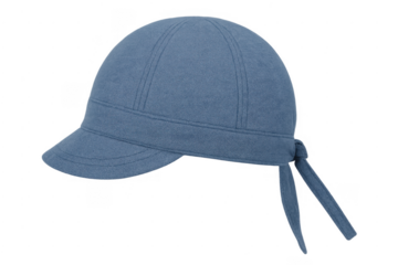 Blue cotton welder cap protective headwear on transparent