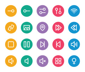 Rounded color outline icons set for User interface.