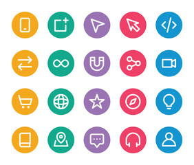 Rounded color outline icons set for User interface.