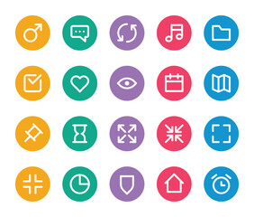 Rounded color outline icons set for User interface.