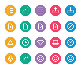 Rounded color outline icons set for User interface.