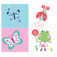 butterfly  frog lady bug  print vector art