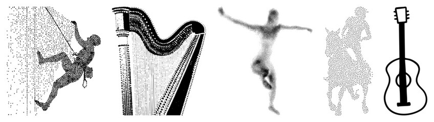 Obraz premium climber scaling rock wall harp dancer horseback rider guitar