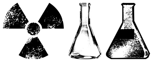 radiation symbol and lab flasks