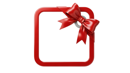 Red gift tag isolated on transparent background with bow