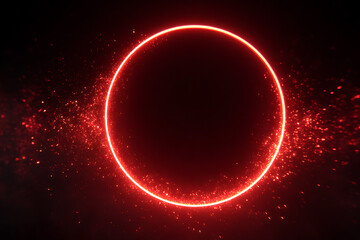 red ring.  circle dust particles and light flare effect isolated on black background overlay