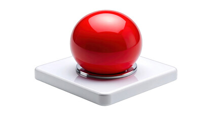 Glossy red sphere on a white square base, set against a black, gradient background