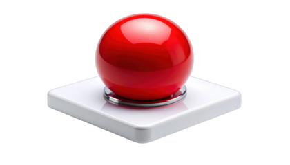 Glossy red sphere on a white square base, set against a black, gradient background