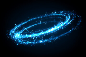 Blue light beam loop with glowing particles and lens flare effect for digital background or overlay