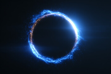 Blue ring with glowing light flare and subtle energy effect for space background overlay