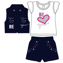 girls jacket with t-shirt shorts vector art