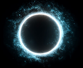 Cosmic ring. circle blue light star particle in space background