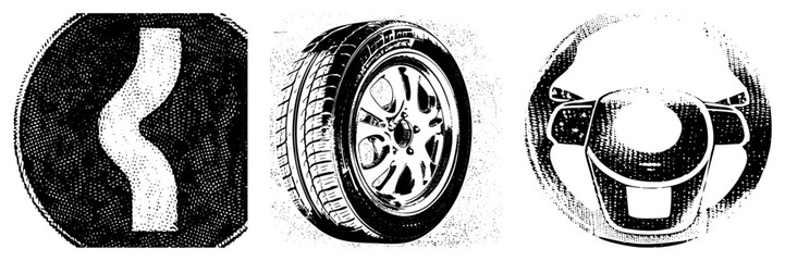 road sign curved path car wheel steering wheel