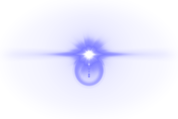 Central bright white and blue light source with circular lens flare rings on transparent grey grid background