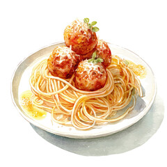 Meatballs And Spaghetti, watercolor vector, isolated on a white background.
