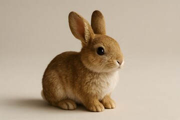 Obraz premium A small brown rabbit sitting on a white background, showcasing its soft fur and alert posture.